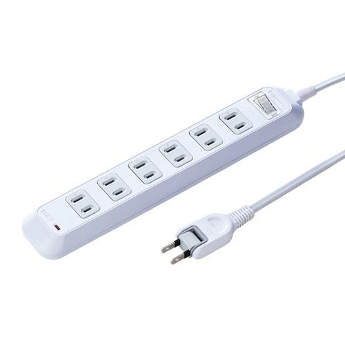 電源タップ 2P 6個口 2m マグネット 雷ガード 集中スイッチ コンセントキャップ3個付き TA...