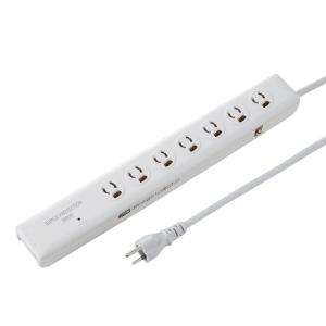 高性能雷ガードタップ 3Pプラグ 抜け止め 7個口 2m TAP-SP312TEL