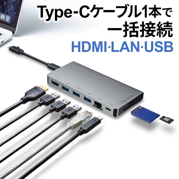 USBタイプC ドッキングハブ HDMI LANポート カードリーダー搭載 USB-3TCH14S2...
