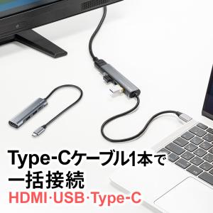 USBハブ 2ポート タイプC接続 Type-C HDMIポート付 HDMI出力 充電対応 ドッキングステーション USB-3TCH37GM サンワサプライ ネコポス対応｜esupply