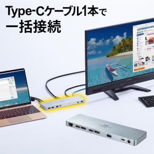 ドッキングステーション USB Type-C接続 HDMI DisplayPort モニター2台出力 USBPD セルフパワー 4K対応 アルミ USBハブ USB-CVDK6 サンワサプライ｜esupply