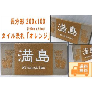 家紋デザイン 200x100角 長方形タイル表札「オレンジ」 橙色 デザイン