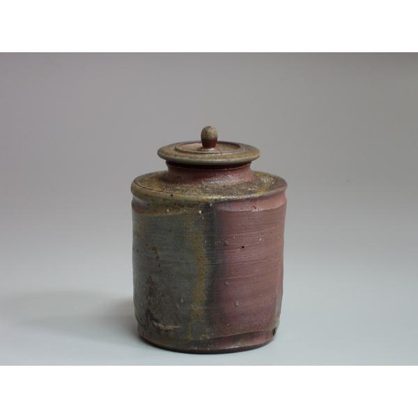 備前肩衝茶入　陶泉堂　二代柴岡香山造　唐花段紋金襴仕覆　桐箱