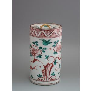 [茶道具] 和楽作　梔子水指　(共箱) ○ 茶道具 水指 細水指 中置 赤楽 梔子 くちなし 如心斎好写し