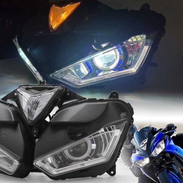 オートバイフルledヘッドライトヤマハyzf R25 R3 天使悪魔アイhidプロジェクターヘッドラ...