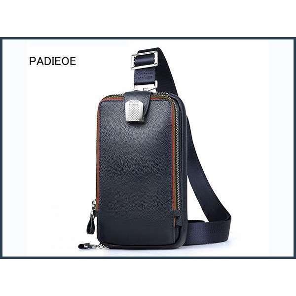 PADIEOE 今年新作 メンズ 多機能 ボディ クラッチバッグ 本革 青 新品