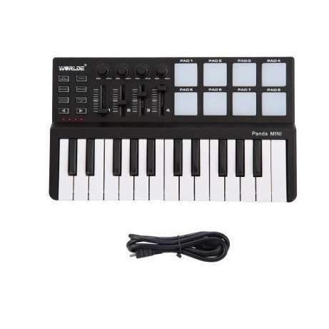 Worlde Panda 25鍵USBキーボードとドラムパッドMIDIコントローラ ポータブルミニ、...