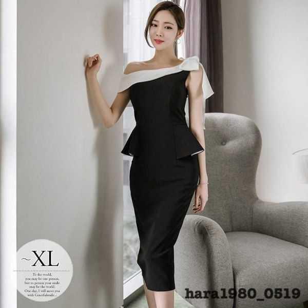 ドレス ワンピース レディース 大きいサイズ 結婚式 パーティー 母親 ブラック ホワイト バイカラ...