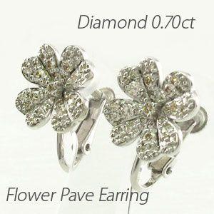 ダイヤモンド イヤリング レディース クリップ パヴェ フラワー 花 