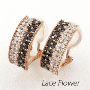 ブラックダイヤモンド イヤリング 指輪 レディース クリップ ゴールド 18k パヴェ フラワー ミ...