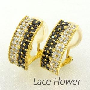 ブラックダイヤモンド イヤリング 指輪 レディース クリップ ゴールド 18k パヴェ フラワー ア...