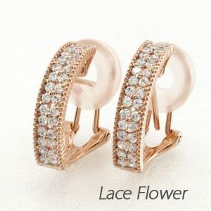 ダイヤモンド イヤリング 指輪 レディース クリップ ゴールド 18k パヴェ フラワー アンティー...