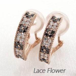 ブラックダイヤモンド イヤリング 指輪 レディース クリップ ゴールド 18k パヴェ フラワー ミ...