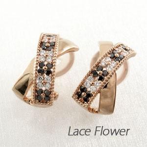 ブラックダイヤモンド イヤリング 指輪 レディース クリップ ゴールド 18k パヴェ フラワー ア...