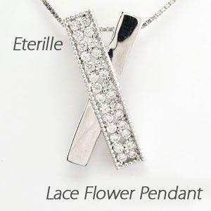 ダイヤモンド ネックレス レディース ゴールド 18k ペンダント レース 透かし フラワー X字 ...