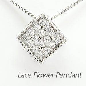 ダイヤモンド ネックレス レディース ゴールド 18k ペンダント フラワー 花 透かし スクエア ...
