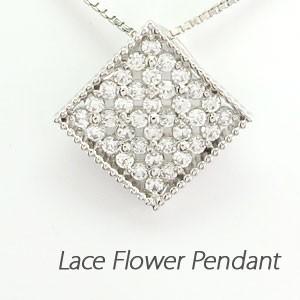 ダイヤモンド ネックレス レディース ゴールド 10k ペンダント フラワー 透かし レース スクエ...