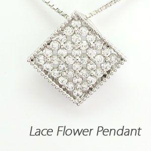 ダイヤモンド ネックレス レディース ゴールド 18k ペンダント フラワー 透かし レース スクエ...