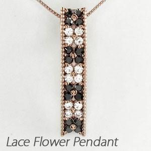 ブラックダイヤモンド ネックレス ゴールド 18k ペンダント フラワー 花 透かし ブラックダイヤ...