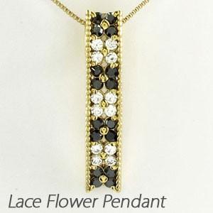ブラックダイヤモンド ネックレス ゴールド 18k ペンダント フラワー 花 透かし ブラックダイヤ...