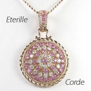 ダイヤモンド ネックレス レディース ゴールド 18k ピンクサファイア ペンダント アンティーク ...