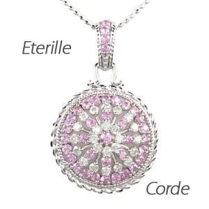 ダイヤモンド ネックレス レディース ゴールド 18k ピンクサファイア ペンダント アンティーク ...