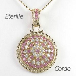 ネックレス ダイヤモンド ゴールド 18k ピンクサファイア ペンダント アンティーク ミル 18金...