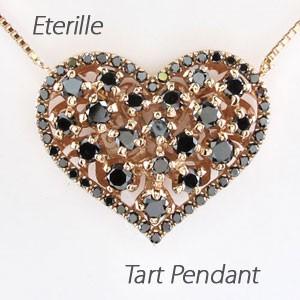 ハート ネックレス ダイヤモンド ゴールド 18k ペンダント 透かし ブラックダイヤ 18金 誕生...