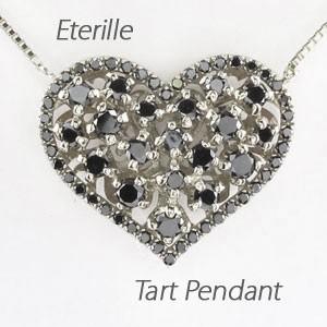 ハート ネックレス ダイヤモンド プラチナ 900 ペンダント アンティーク 透かし ブラックダイヤ...