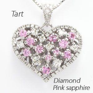 ハート ネックレス ダイヤモンド ゴールド 18k ピンクサファイア ペンダント 透かし 18金 誕...