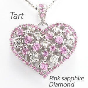 ハート ネックレス ダイヤモンド ゴールド 18k ピンクサファイア ペンダント 透かし 18金 誕...