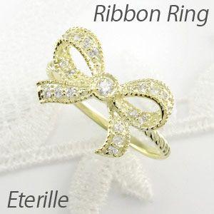 ダイヤモンド リング 指輪 ゴールド 18k リボン アンティーク ミル 18金 K18 YG｜eterille