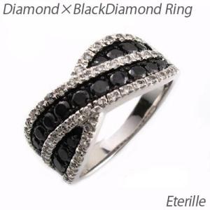ブラックダイヤモンド リング 指輪 パヴェ ウェーブ クロス プラチナ 900