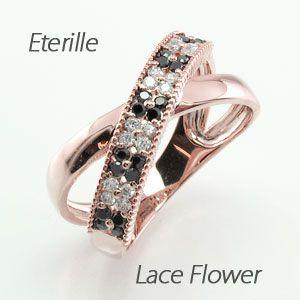 ブラックダイヤモンド リング ゴールド 18k指輪 ミル フラワー 透かし パヴェ クロス 地金 バ...