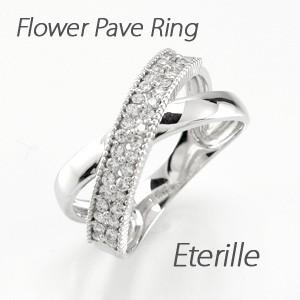 パヴェリング 指輪 レディース ダイヤモンド ゴールド 10k ミル フラワー 透かし クロス 地金...