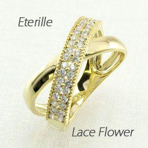 パヴェリング 指輪 レディース ダイヤモンド ゴールド 18k ミル フラワー 透かし クロス 地金...