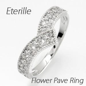 パヴェリング 指輪 レディース ダイヤモンド ゴールド 10k V字 アンティーク ミル フラワー ...