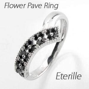 ブラックダイヤモンド リング 指輪 レディース アンティーク ミル フラワー 透かし パヴェ プラチ...