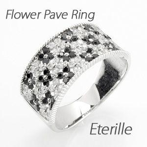 ブラックダイヤモンド リング 指輪 ミル フラワー 透かし パヴェ プラチナ 900 バレンタイン
