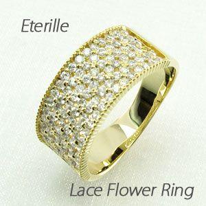 パヴェリング 指輪 レディース ダイヤモンド ゴールド 18k アンティーク ミル フラワー 透かし...