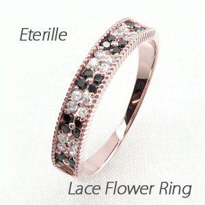 ブラックダイヤモンド リング ゴールド 18k指輪 アンティーク ミル フラワー 透かし パヴェ バ...