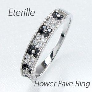 ダイヤモンド ブラックダイヤ プラチナ リング フラワー 花 黒ダイヤ