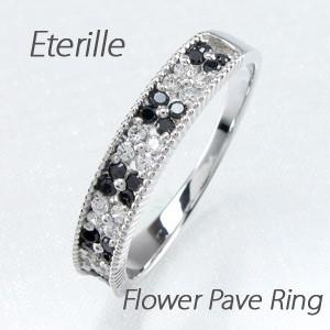 ブラックダイヤモンド リング ゴールド 10k 指輪 レディース ミル フラワー 透かし パヴェ K...