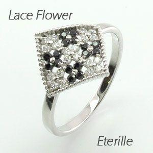 ブラックダイヤモンド リング 指輪 レディース フラワー アンティーク ミル 透かし パヴェ プラチ...