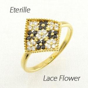 ブラックダイヤモンド リング 指輪 レディース ゴールド 18k ダイヤ パヴェ フラワー アンティ...