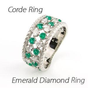 ダイヤモンド リング 指輪 ゴールド 18k ダイヤ アンティーク ミル エメラルド 誕生日 プレゼ...