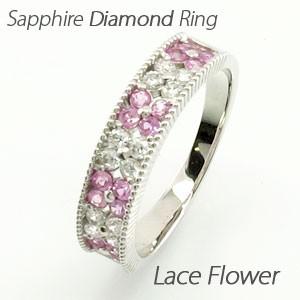 パヴェリング ゴールド 10k ダイヤモンド サファイア 指輪 レディース フラワー アンティーク ...