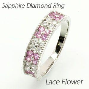 パヴェリング ゴールド 18k ダイヤモンド サファイア 指輪 レディース フラワー アンティーク ...