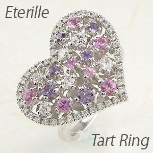 ハート リング 指輪 レディース ゴールド 18k ダイヤモンド アメジスト アンティーク 透かし ...