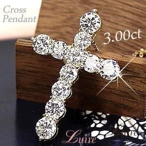 ネックレス レディース 18金 クロス ペンダント ダイヤ3.00ct k18  